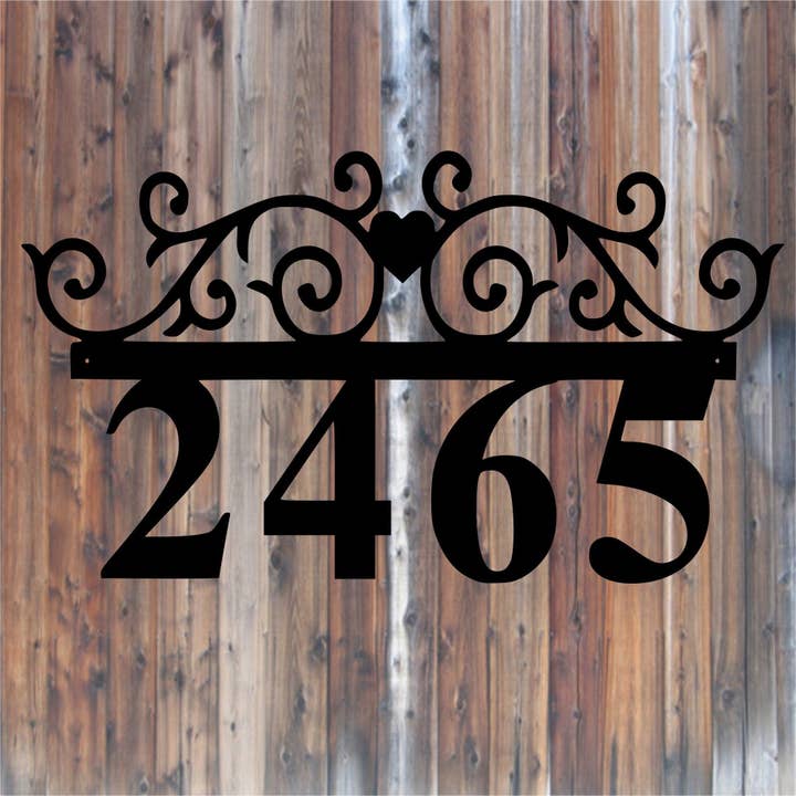 "Scrolled Heart" Address Sign for wholesale by Sea Biscuit Metal Designs