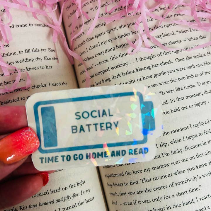 TheBookShack – wholesale Sticker – Social Battery holographic sticker6