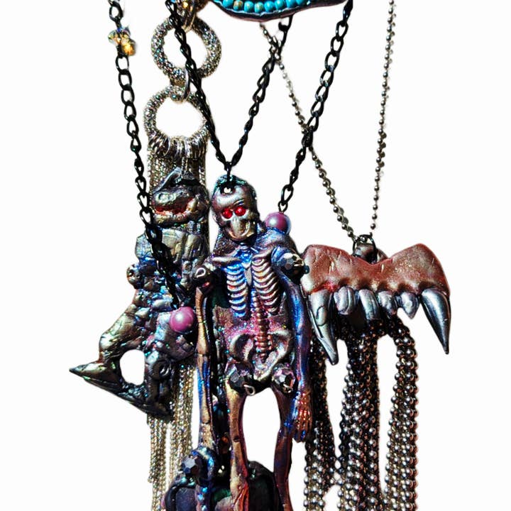 Gay Isber Designs - Wholesale Pendant/Charm Necklace - Spooky Skull Necklace Handmade Halloween Jewelry by Sugar Gay Isber – One-of-a-Kind, Ready to Ship! 22 inch black chain Unisex7