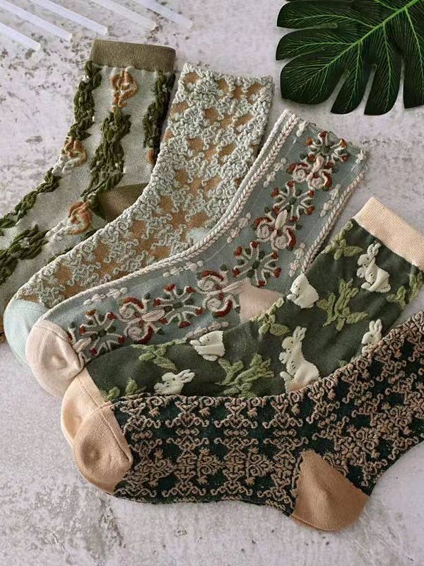 Vintage blomstrede sokker (5 par) for engroshandel hos VividLux