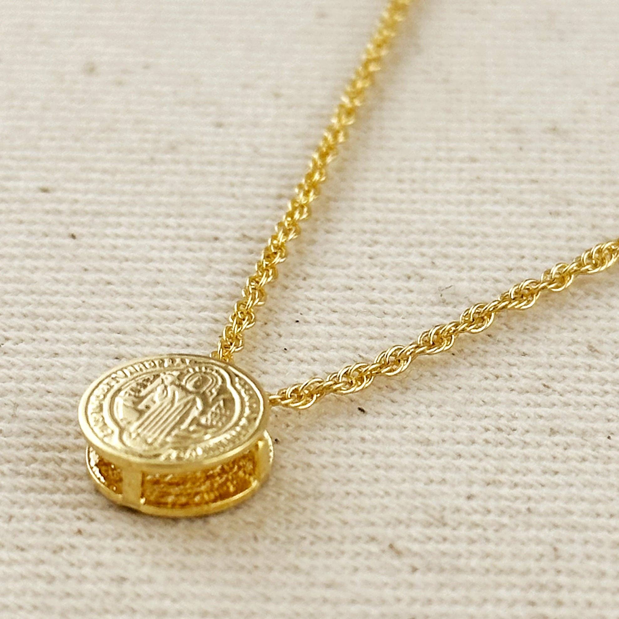 GoldFi - Wholesale Pendant/Charm Necklace - 18k Gold Filled Mini Double Sided Coin Saint Benedict Necklace2