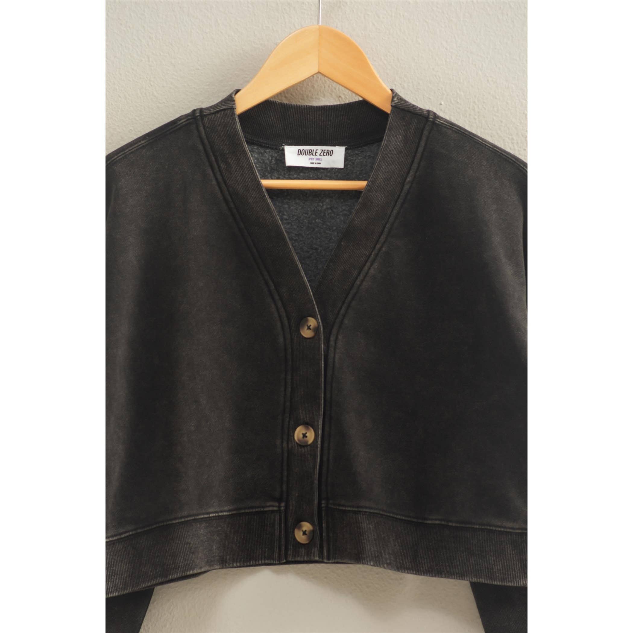 Double Zero - Wholesale Cardigan - Women's - Washed French Terry Cropped Cardigan15