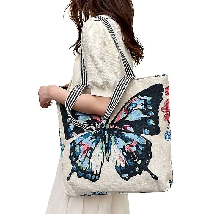 Cap Zone - Wholesale Tote Bag - Women's - Butterfly Wonderland Tapestry Canvas Tote