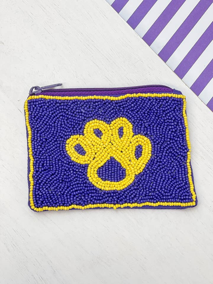 Bolsas con cremallera y estampado de patas, color morado y amarillo para venta al por mayor de Prep Obsessed Wholesale
