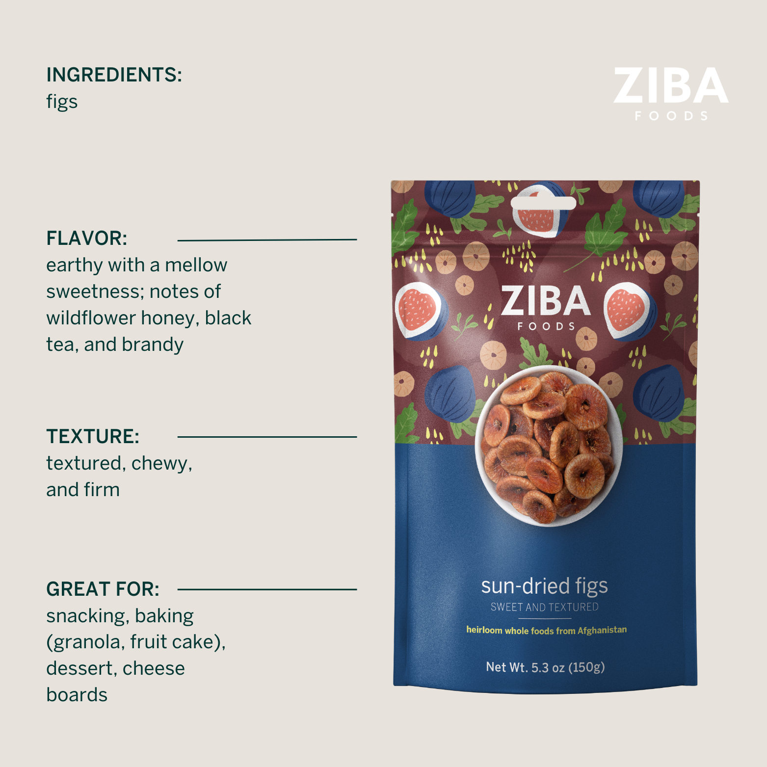 Ziba Foods - Wholesale Dried/Dehydrated Fruit - Ziba Sun-Dried Figs, 150g6