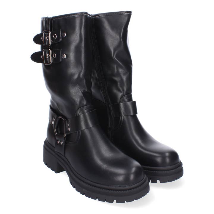 Women's Heeled Biker Style Boots with Metal Buckles Fall Winter for wholesale by Brideluxe Mayorista