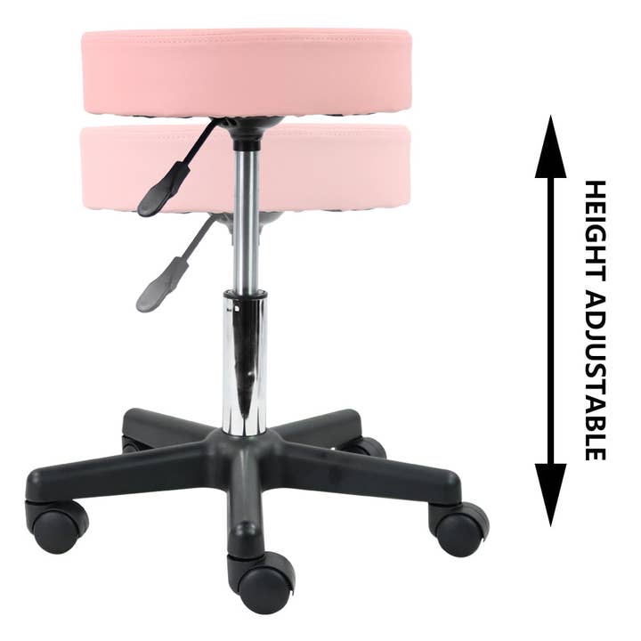 KKTONER - Wholesale Stool - Pink PU Leather Round Rolling Stool, Height Adjustable