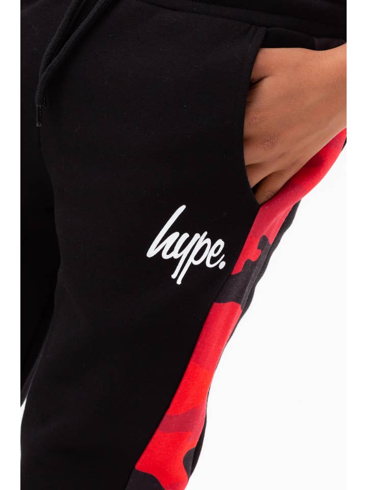 HYPE BOYS RED CAMO PANEL SCRIPT JOGGERS for wholesale on Faire