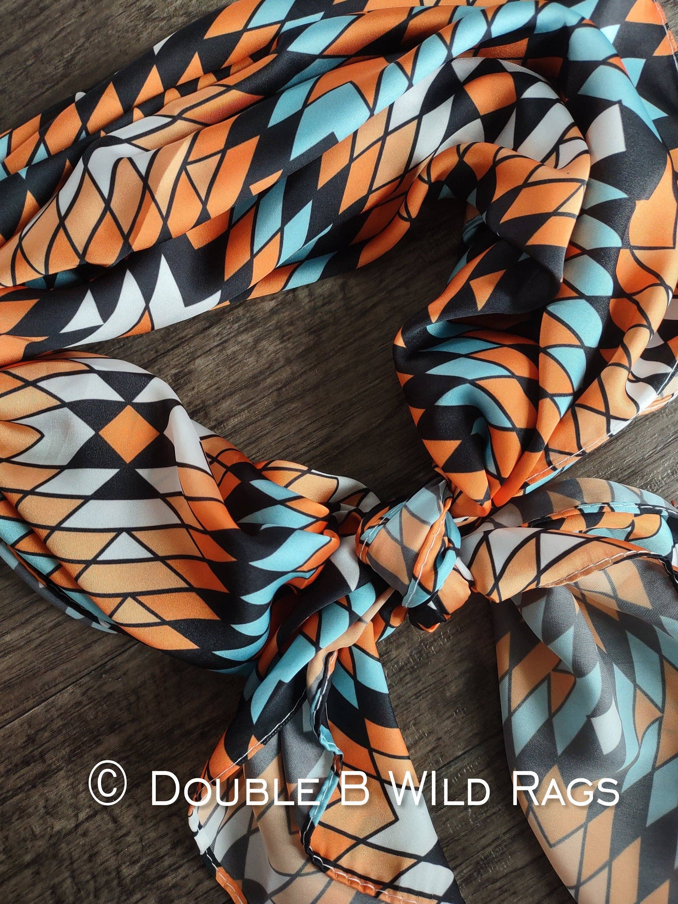 Double B Wild Rags – Cachecol - Mulher por atacado – Lenço Selvagem AZTEC 1010 Laranja Azul Claro e Preto sudoeste Cowboy Ocidental Lenço de Pescoço Bandana por Double B Wild Rags5