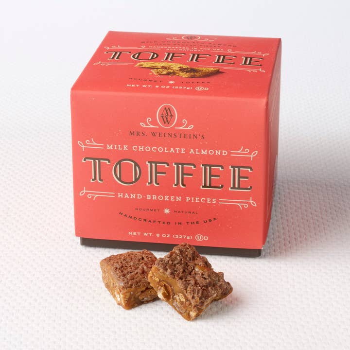 8 oz Milk Chocolate Almond Toffee Squares for wholesale by Mrs. Weinstein's Toffee