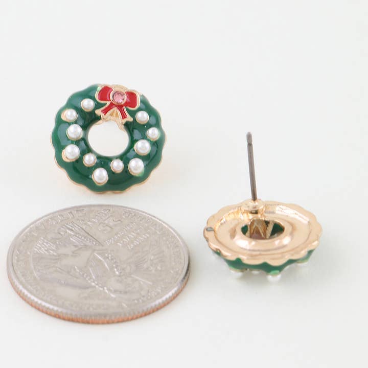Christmas Wreath Stud Earrings for wholesale by 3AM BY H&D ACCESSORIES