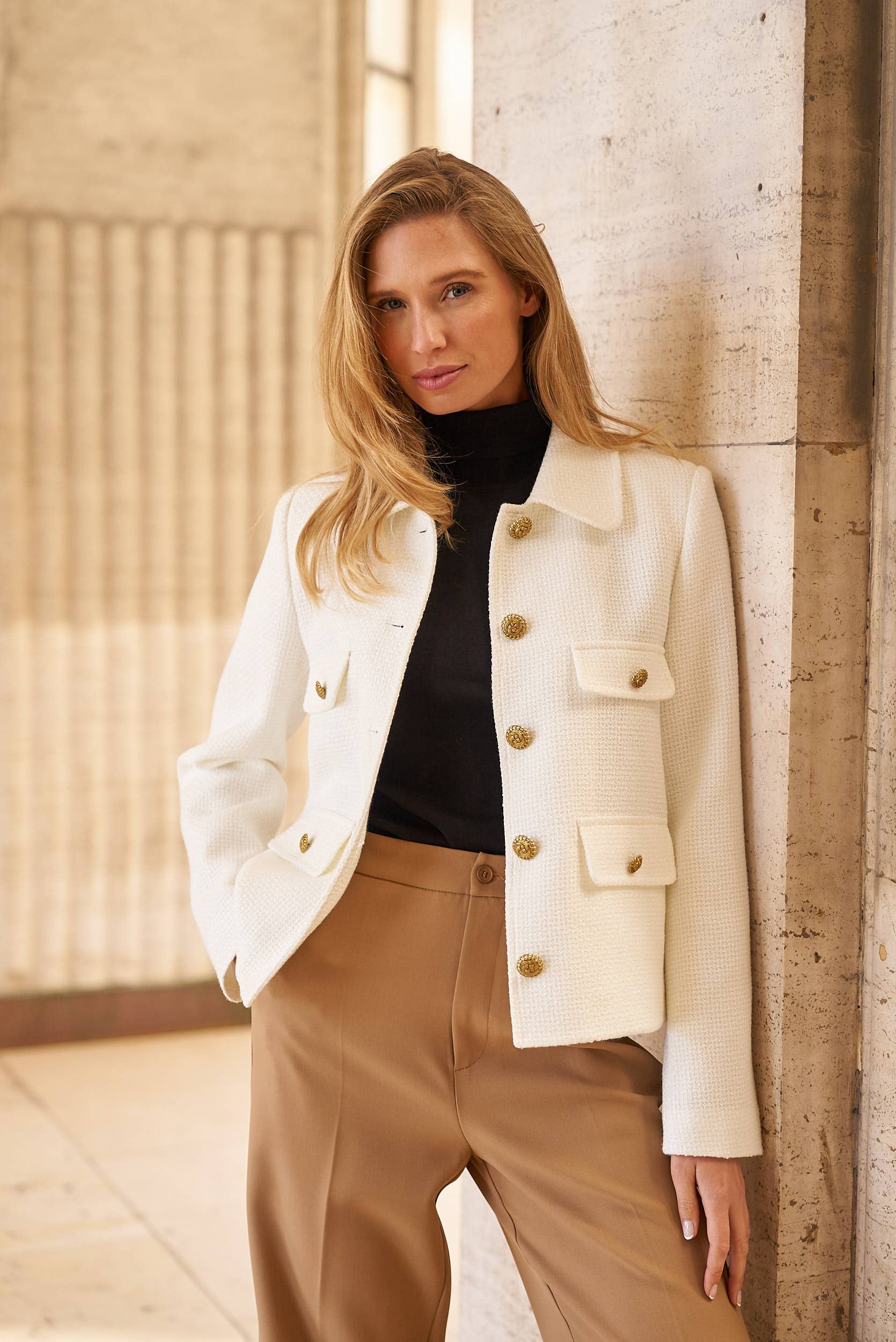 Attentif Paris - Wholesale Jacket - Women's - Straight cut plain tweed jacket0