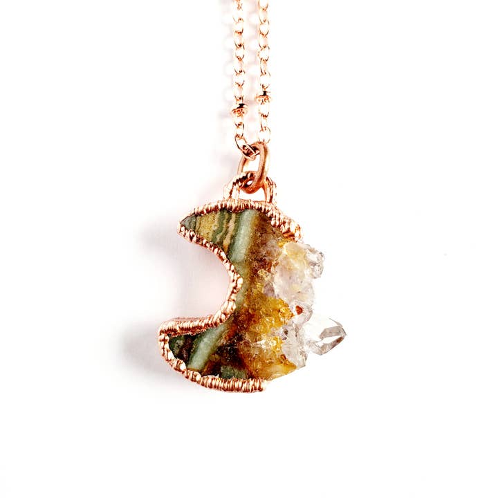 MergingMetals - Wholesale Pendant/Charm Necklace - Petite Amethyst & Jasper Crescent Moon Necklace