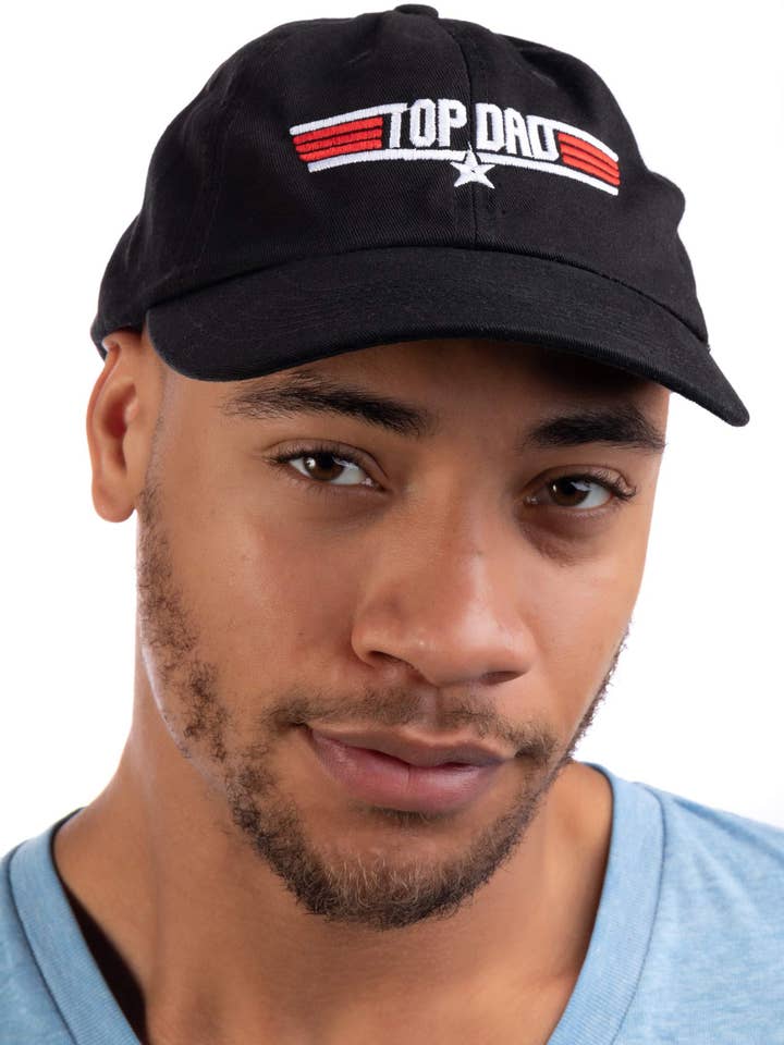 Top Dad | Funny 80s Father Air Force Military Baseball Cap Hat Black - Men's/Unisex for wholesale by Ann Arbor Tees