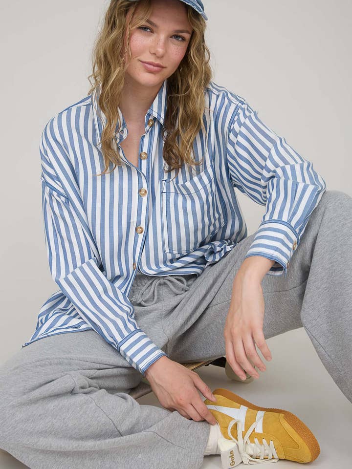 Blu Pepper – Engroshandel Bluse - Dame – LANGÆRMET SKJORTE MED STRIBE OG KNAPPER6