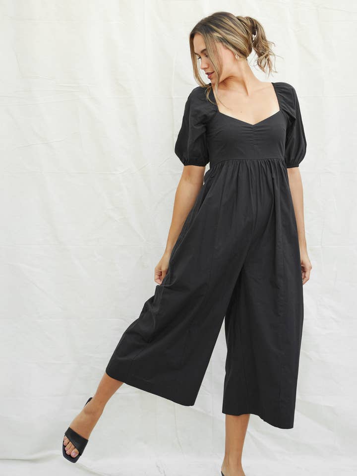 Comfy Sweetheart Wide Leg Cropped Cotton Jumpsuit w Pockets for wholesale by Elloh Collection