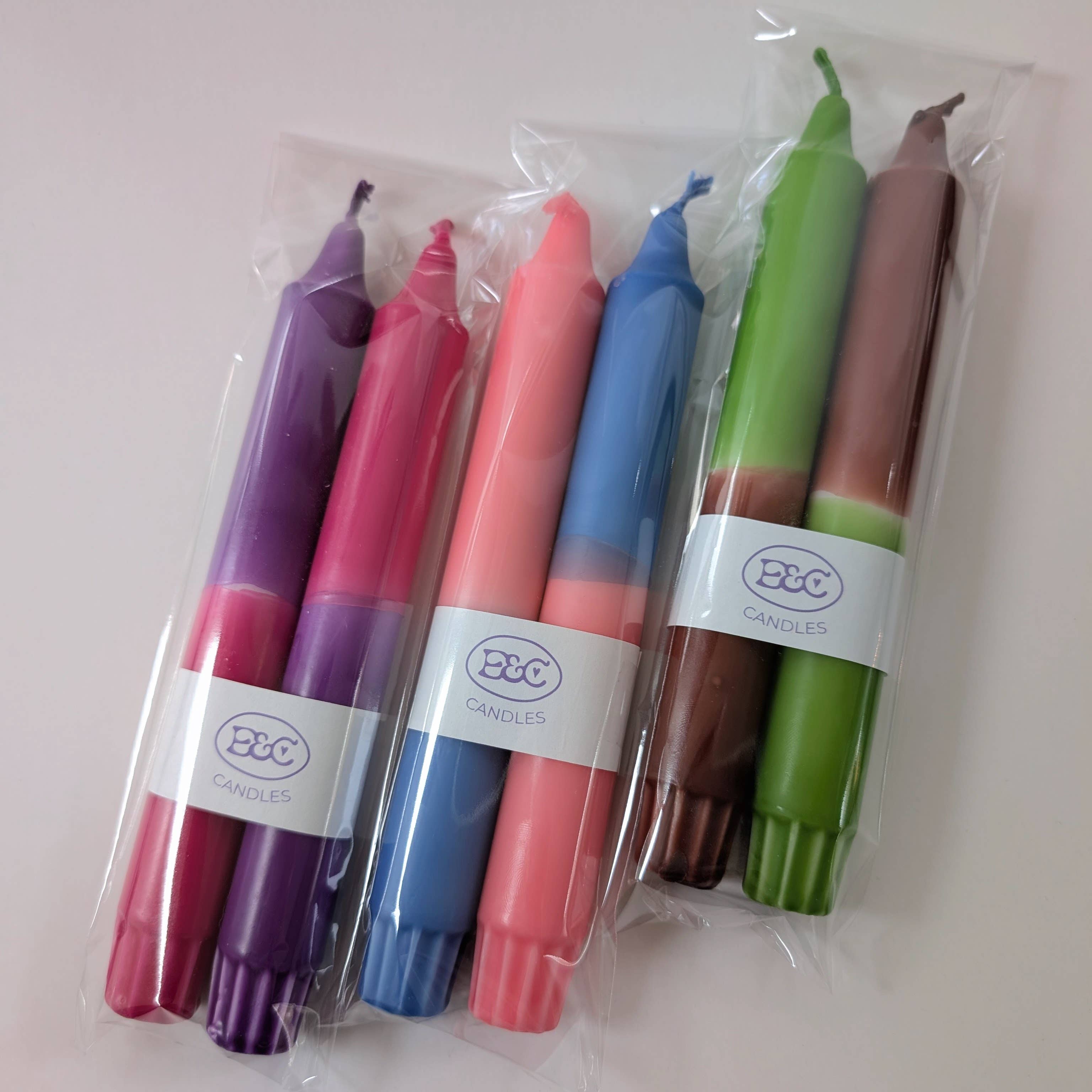 Elate and Co. - Vente Bougies/bougeoirs coniques - Bougies Dip Dye Orange+Rose+Marron2