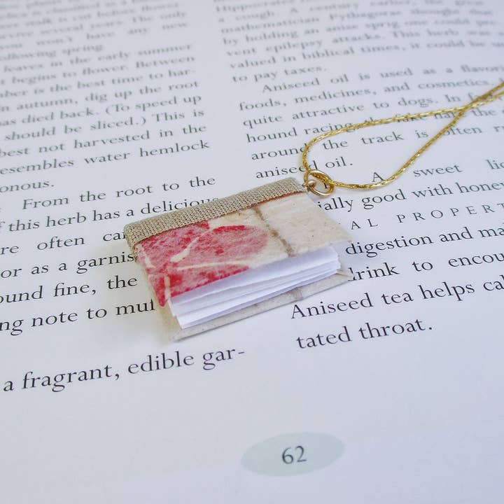 Flower and Twine Book Pendant for wholesale by Nicolette Tallmadge Designs