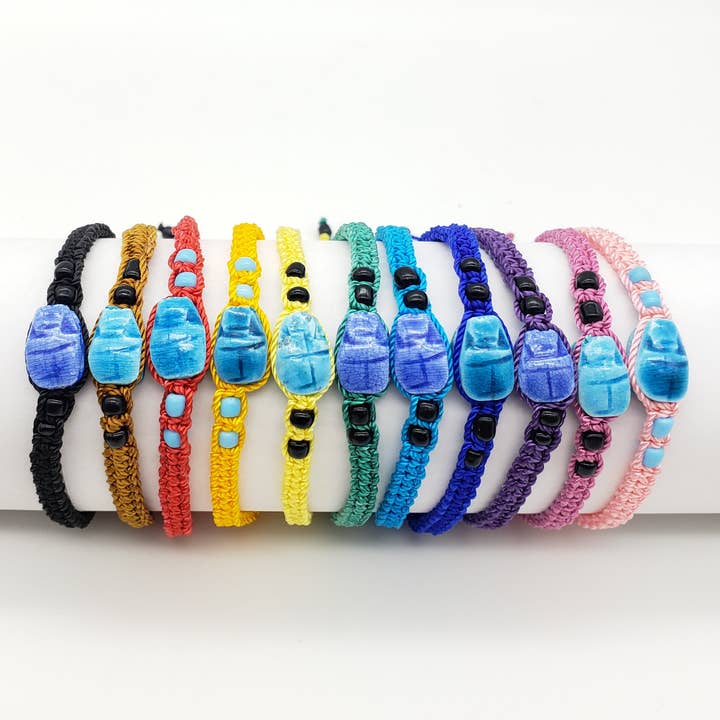 Discoveries, Inc. - Wholesale Beaded Bracelet - Assorted Colorful Macramé Scarab Bracelets - Made in Egypt3
