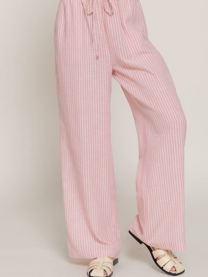 Active Basic | Active USA - Wholesale Broek - Dames - Taille Elastische Band Rechte Pasvorm Gestreepte Lange Broek