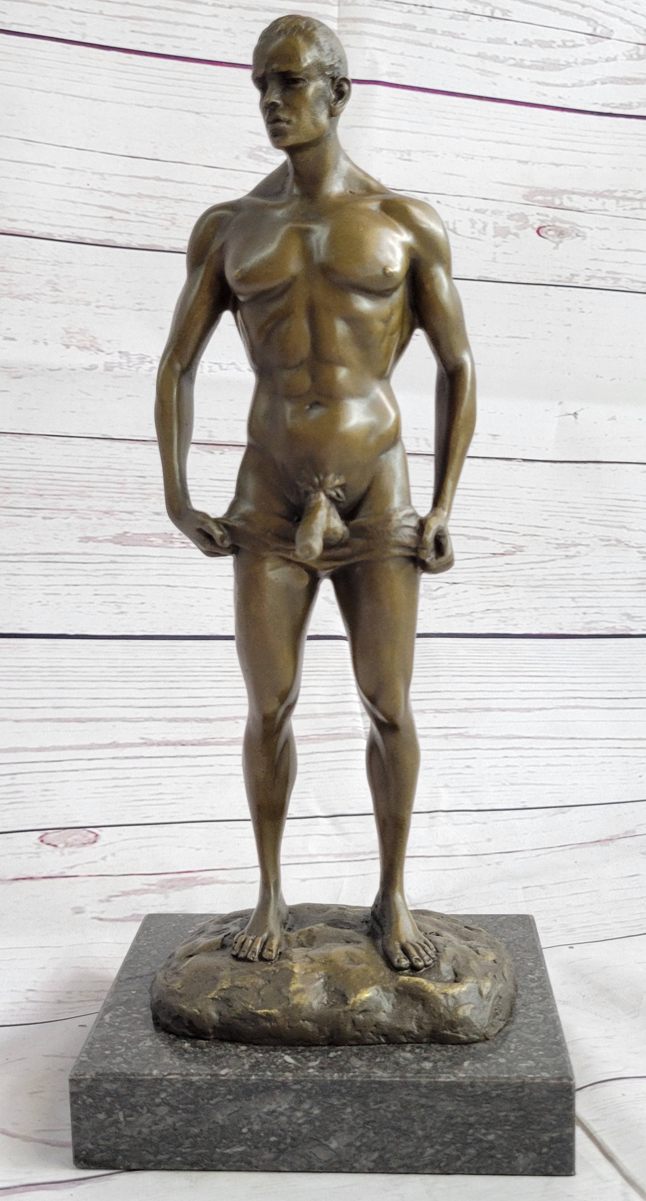 Bronzhaus - Wholesale Sculpture - Well Endowed Muscular Nude Male Figure Gay Art Bronze Statue Sculpture Mavchi 13" x 6"2