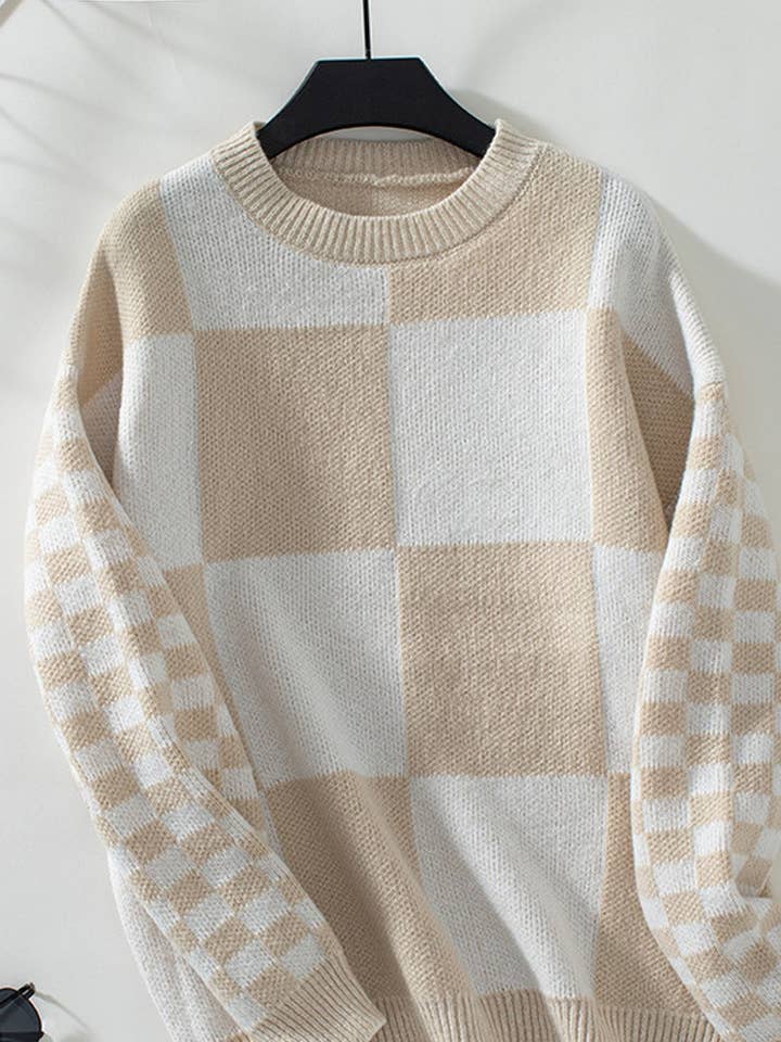 CWOSWL2873_CHECK CONTRAST KNIT SWEATER for wholesale by NINEXIS