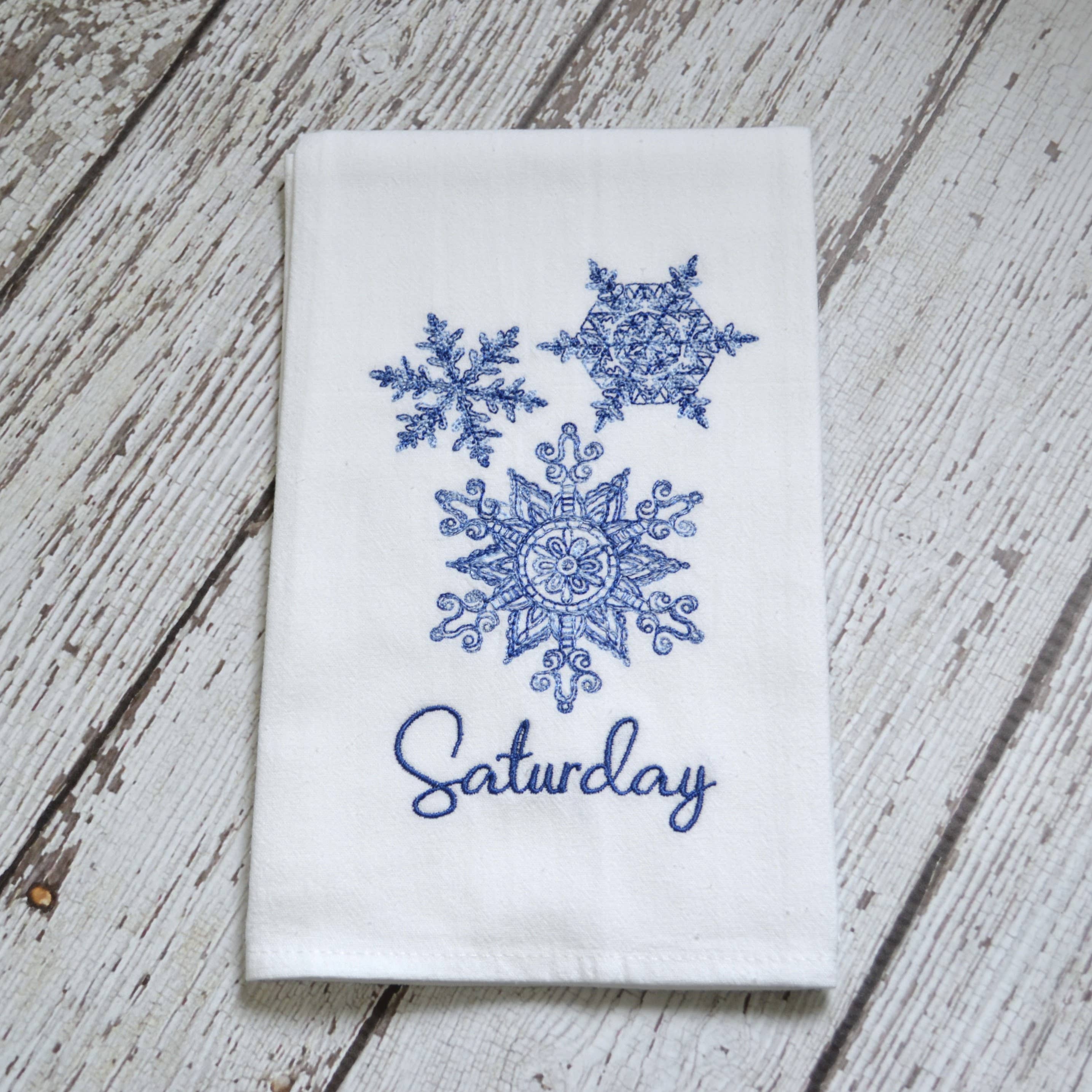 SewMuchMoreStore - Wholesale Tea Towel - Embroidered Day of the Week Towels - Snowflakes, 7 Pack9