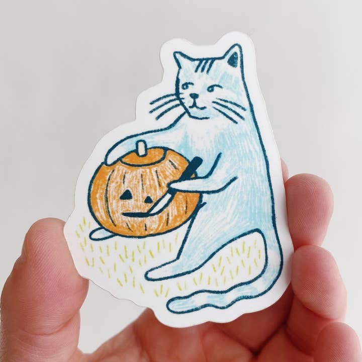 Allison Mckeen Art - Wholesale Sticker - sticker - pumpkin carving cat0