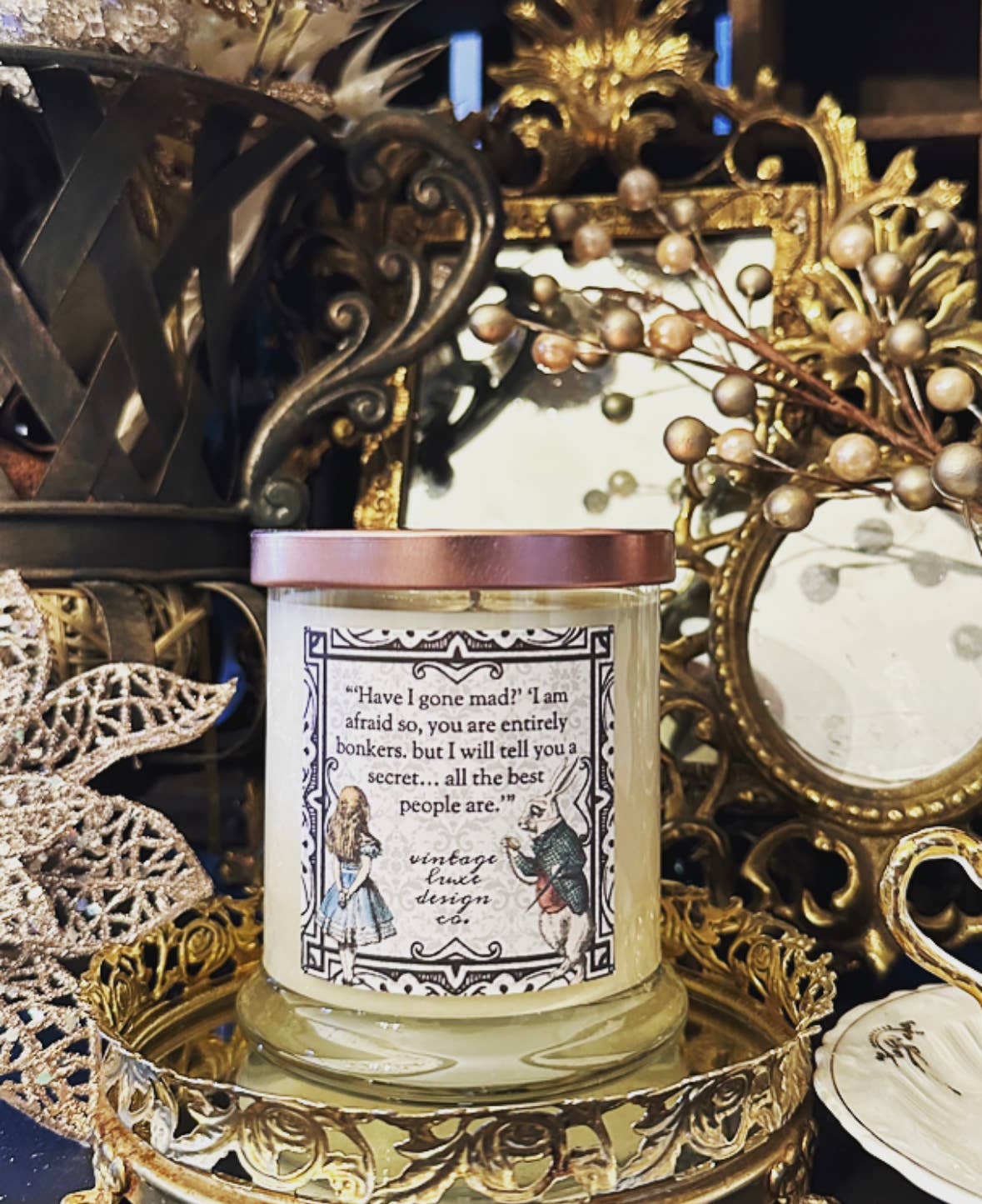 Vintage Luxe Design Co. - Wholesale Jar/Filled Candle - White Rabbit Alice Wonderland 10 Oz Soy Candle Strawberry4