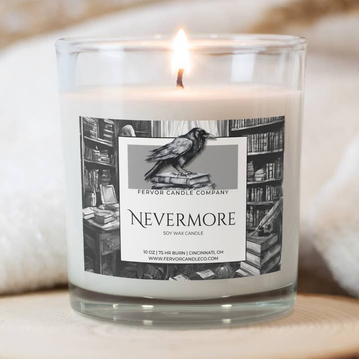 Nevermore 10oz Soy Wax Book Inspired Candle for wholesale by Fervor Candle Company