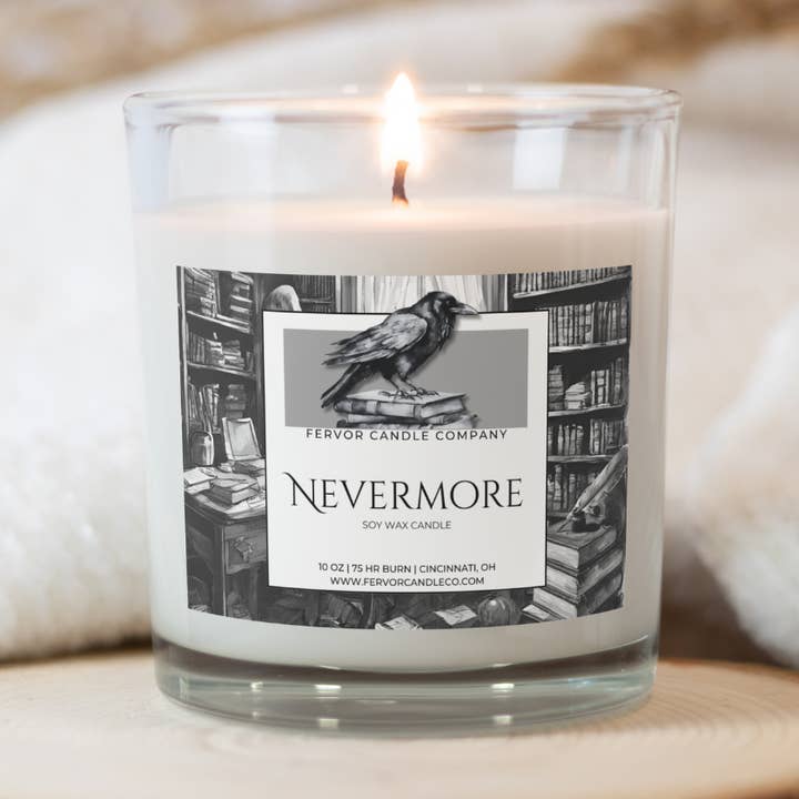 Nevermore 10oz soja voks boginspireret lys for engroshandel hos Fervor Candle Company