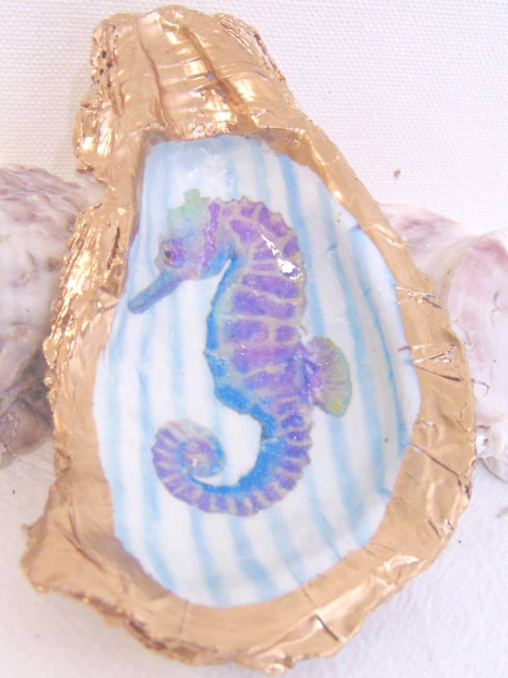 Cuenco de diseño para joyas con forma de concha de ostra, caballito de mar para venta al por mayor de Lowcountry Linens