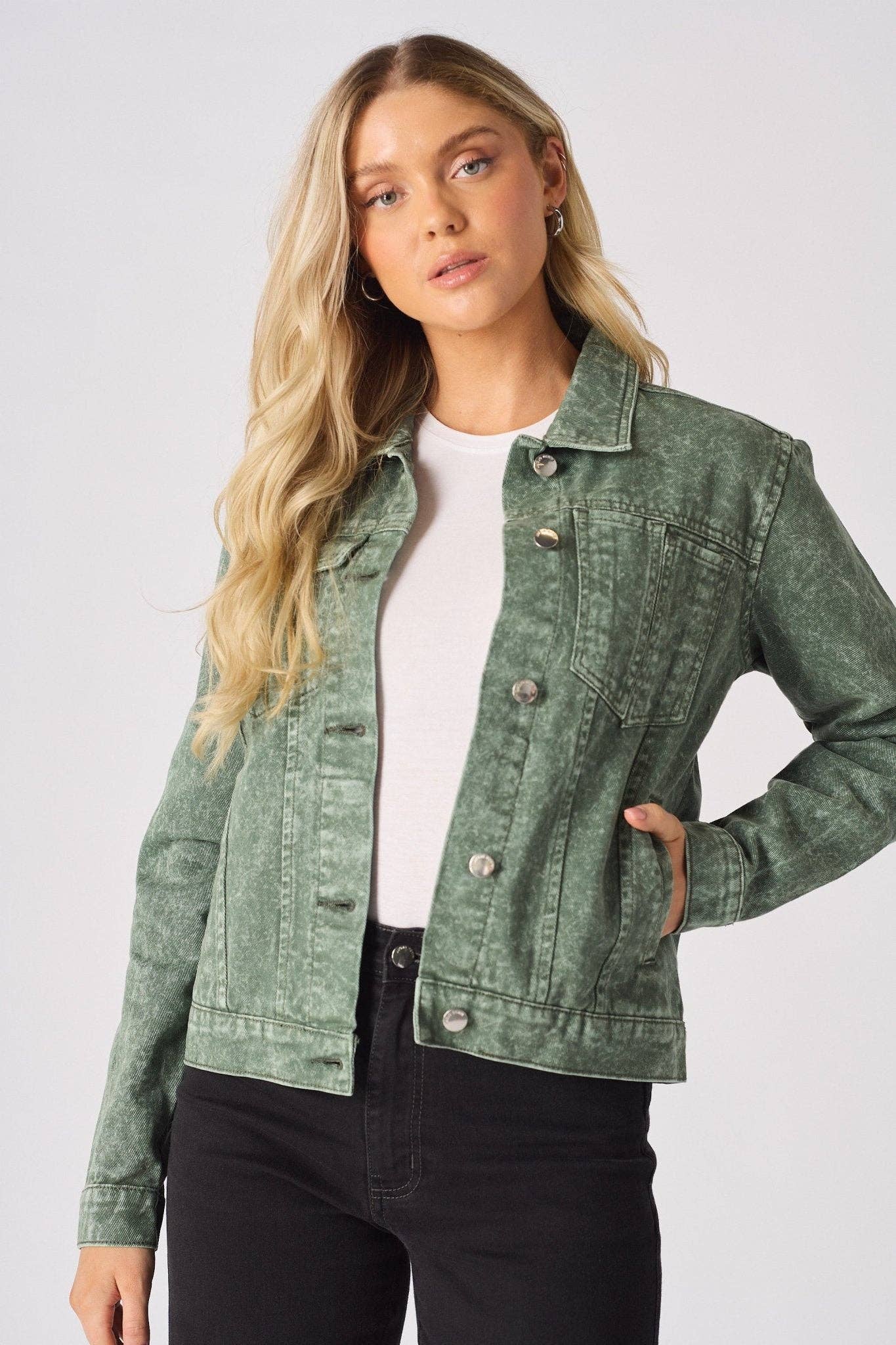 JMOJO UK Limited – wholesale Denim jacket – Women's – Sage Denim Trucker Jacket – Pearl Green3