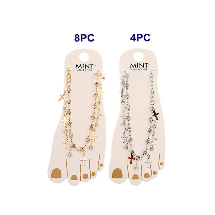 Atlas Fashion - Wholesale Anklet - JAK44335 - Metal Cross & Rhinestone Anklet