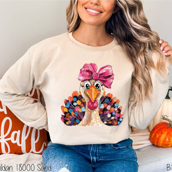 Bama Screens - Wholesale Graphic Sweatshirt - Women's - Glam Glitter Brushstroke Turkey #BS83871