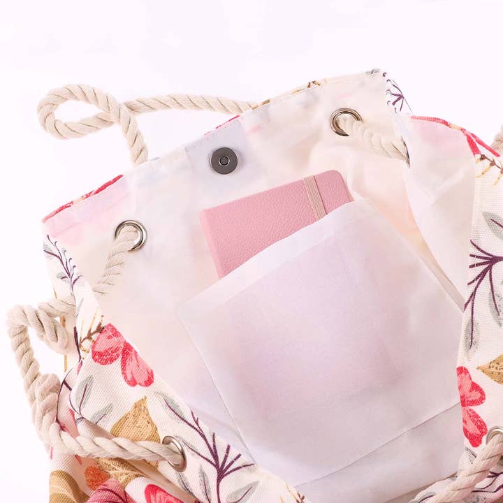 Christian Art Gifts - Wholesale Tote Bag - Women's - Tote Canvas Tan/White Floral Printed Blessed