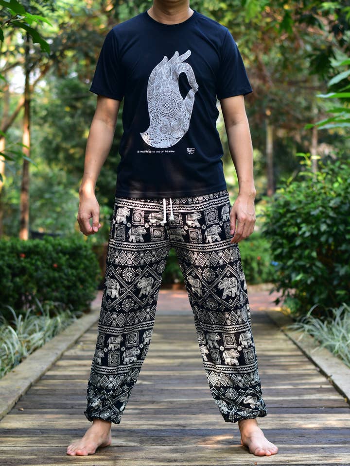 Mens Black Elephant Harem Pants Cord Tie Waist M/L-2XL for wholesale on Faire1