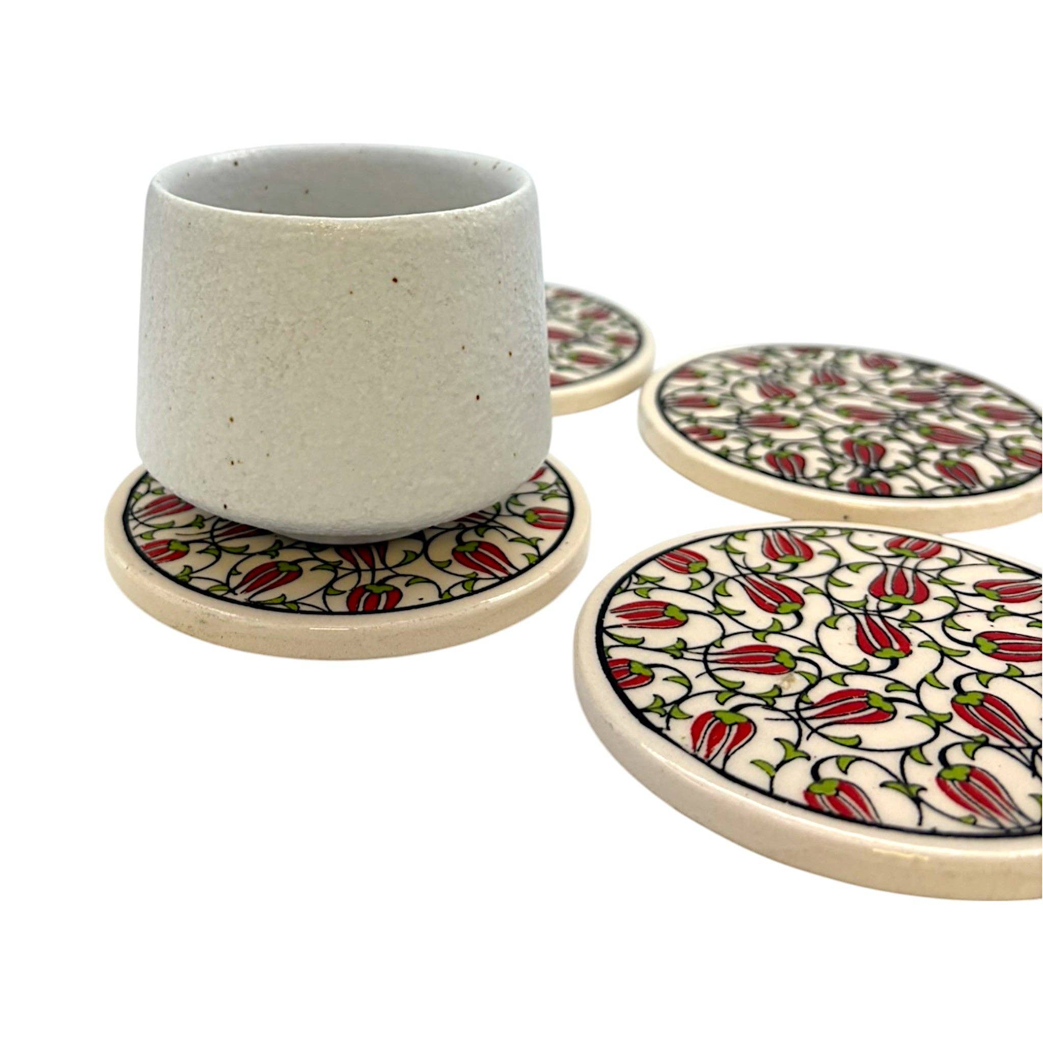 cotonIQ - Wholesale Coasters - Ceramic Coasters - Set of 4 - Tulip - 9cm4