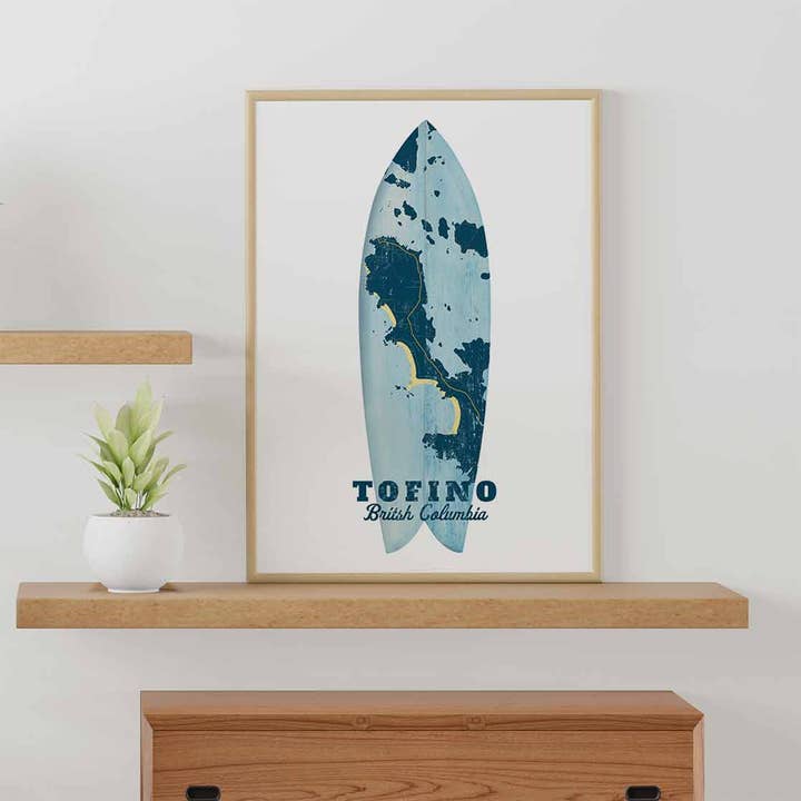 Tofino, Surf, map print for wholesale by Line Point Design