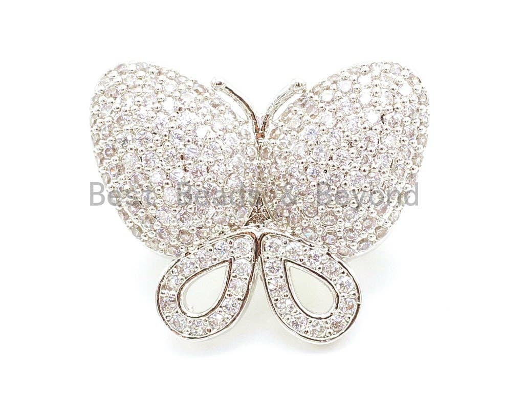 BestBeads&Beyond – wholesale Lås – CZ Klar Micro Pave Fjäril Lås, Cubic Zirconia Spänna/Fästener/Förkortare, Smycken Spänne, Magnetiska Smycken Fynd, 27x22mm, sku #H281
