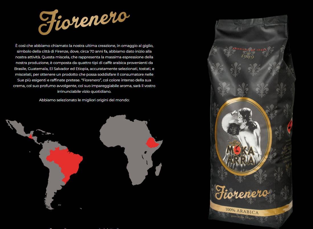 Metina SAS - Wholesale Instant Coffee/Espresso - Moka Arra Caffe Fiornero 100% Arabica beans 3000 grams2