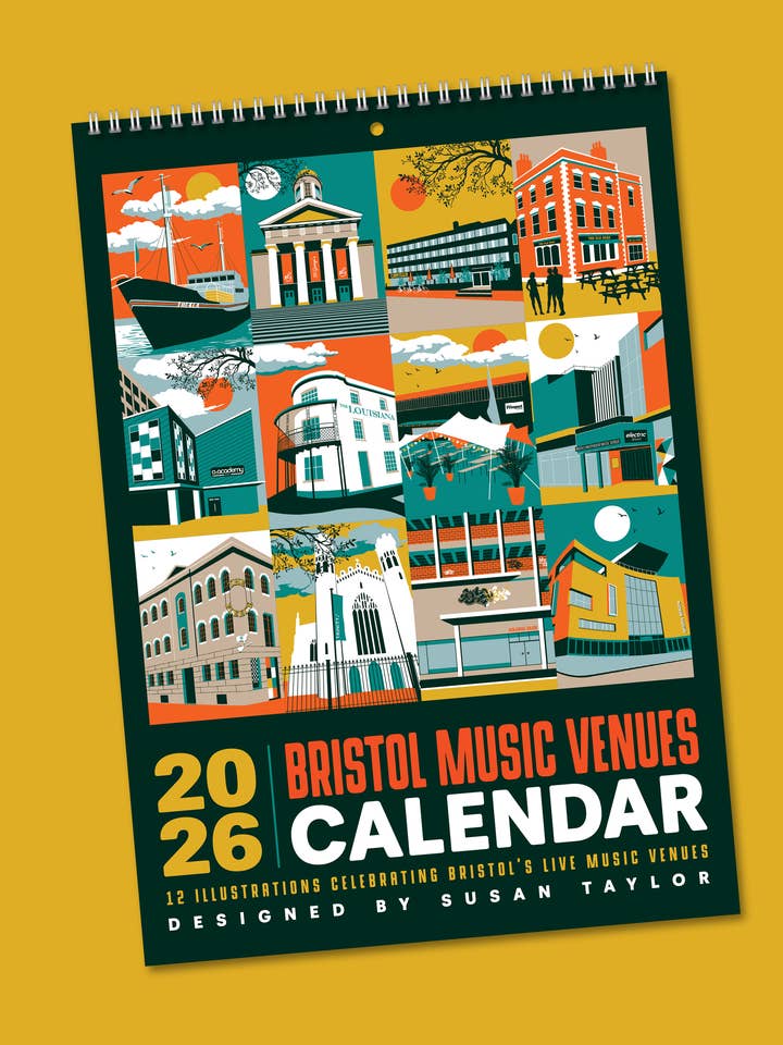Bristol Music venues calendar 2026 for wholesale by Susan Taylor Design