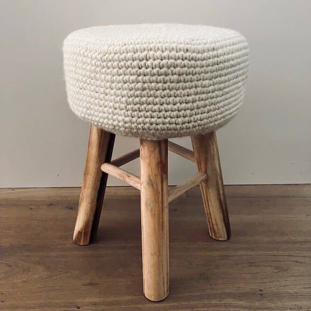 Luna-Leena  - handmade in Nepal - Wholesale Stool - kidsstool with wool cover - off white - hand crochet wool6