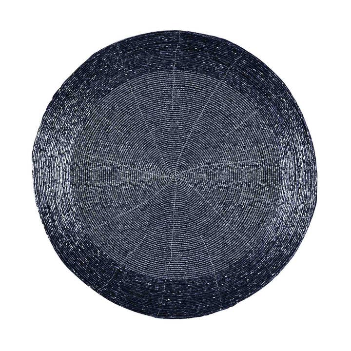 Glass Beaded Placemat in Dark Luster Blue Two-Tone, Set of 4 for wholesale on Faire0