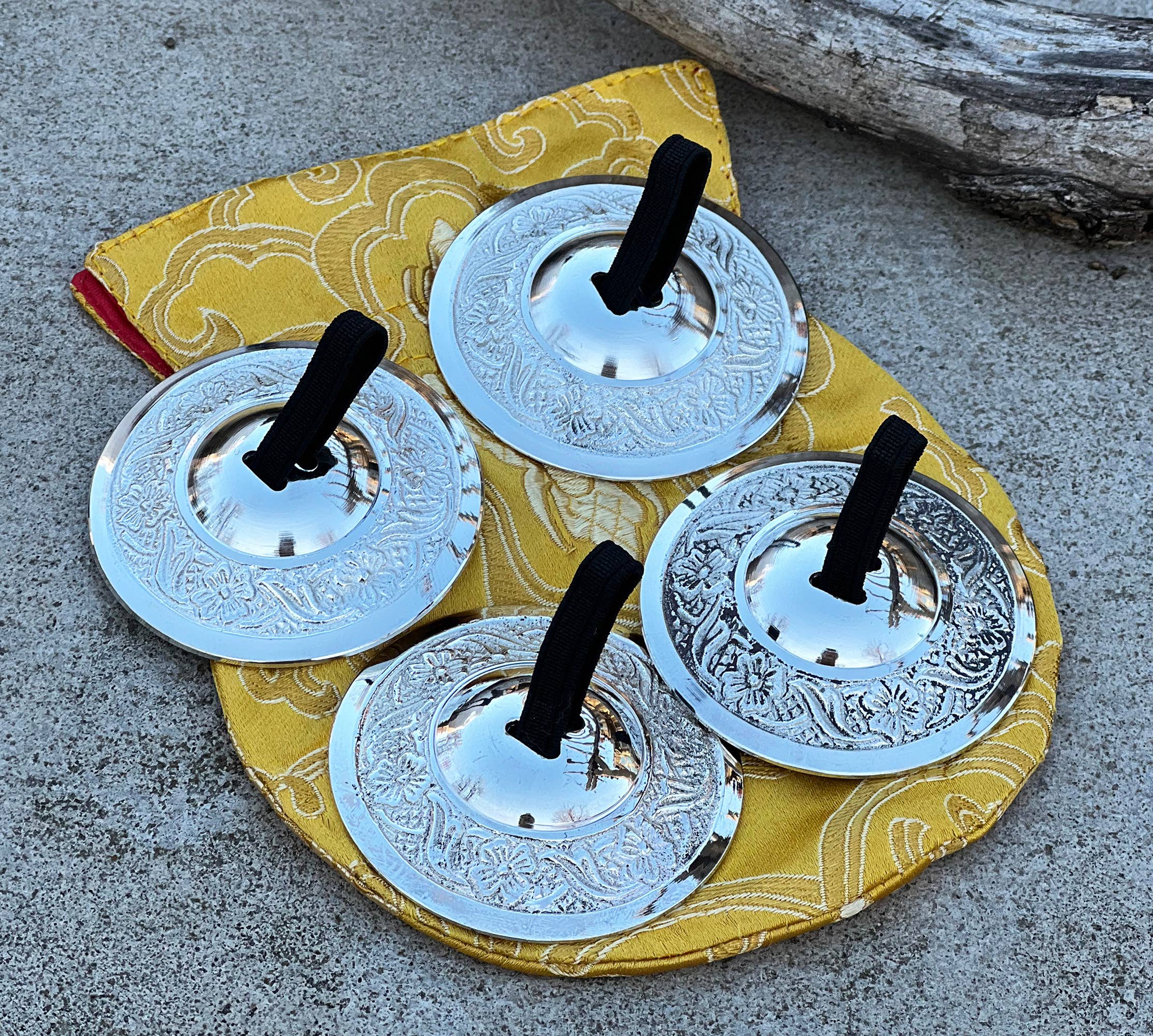 Lungta Imports – wholesale Musical instrument – 2 Pairs Brass Floral Finger Cymbals Zills for Belly Dance4