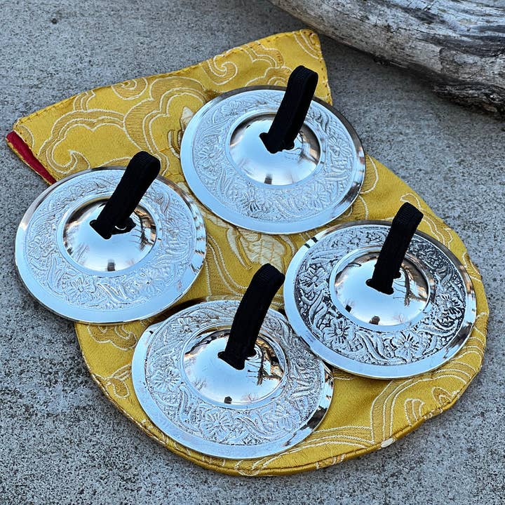 Lungta Imports – wholesale Musical instrument – 2 Pairs Brass Floral Finger Cymbals Zills for Belly Dance4