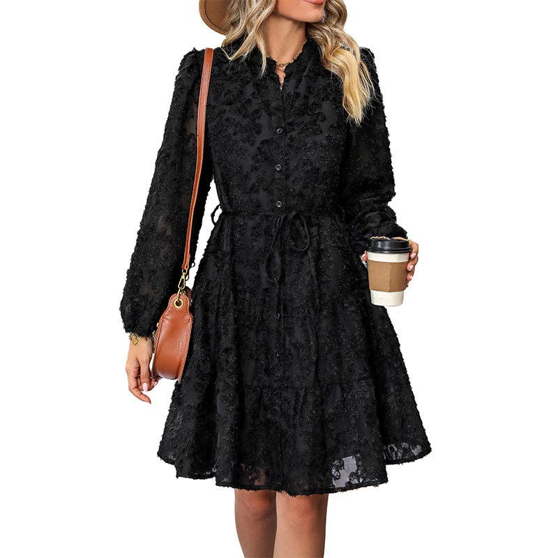 EmberLoom - Wholesale Dress - Women's - Vintage Lace Long Sleeve Puff Sleeve Cross Border Dress8