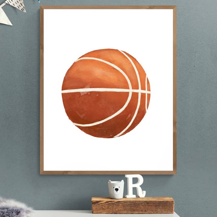 Basketbolltryck, Sportmålning, Pojkrumsväggkonst, Flickrumstryck, Pojkrumsgåva, Barnväggkonst, Barnkammardekor, Sportälskarteckning för wholesale av MerikaArt