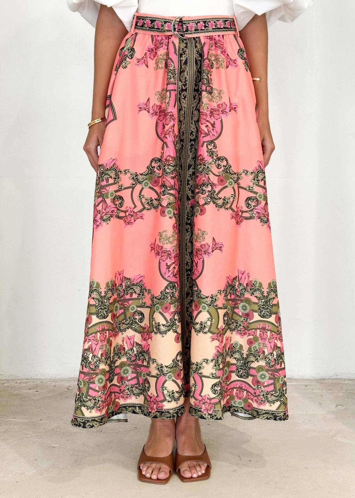 Como se muestra Falda Maxi Estampada Bohemia Primavera/Verano 2025 de venta al por mayor en Faire5