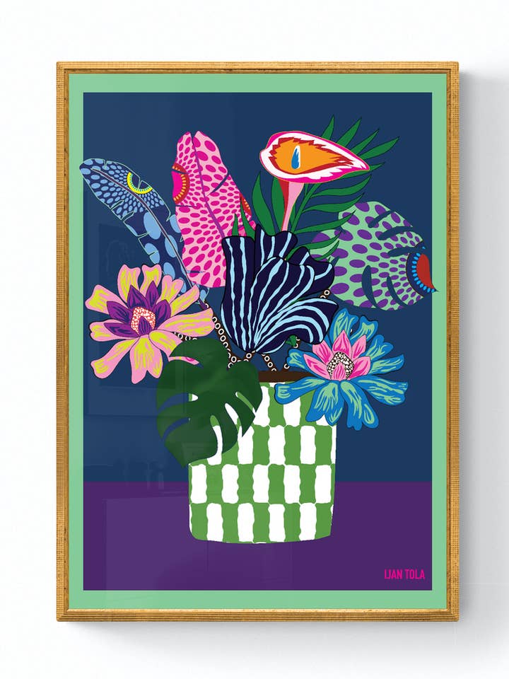 Floral In Bloom Midnight Wall Art Print for wholesale by Ijan Tola